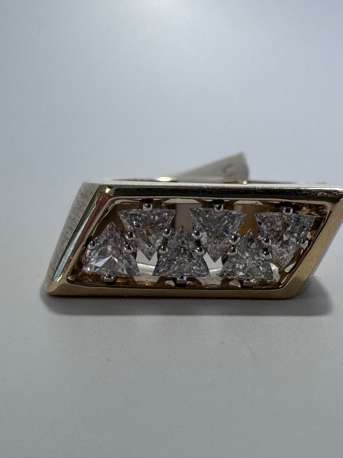 Bold 14K Gold 1950s Diamond Band Ring Trilliant Cut