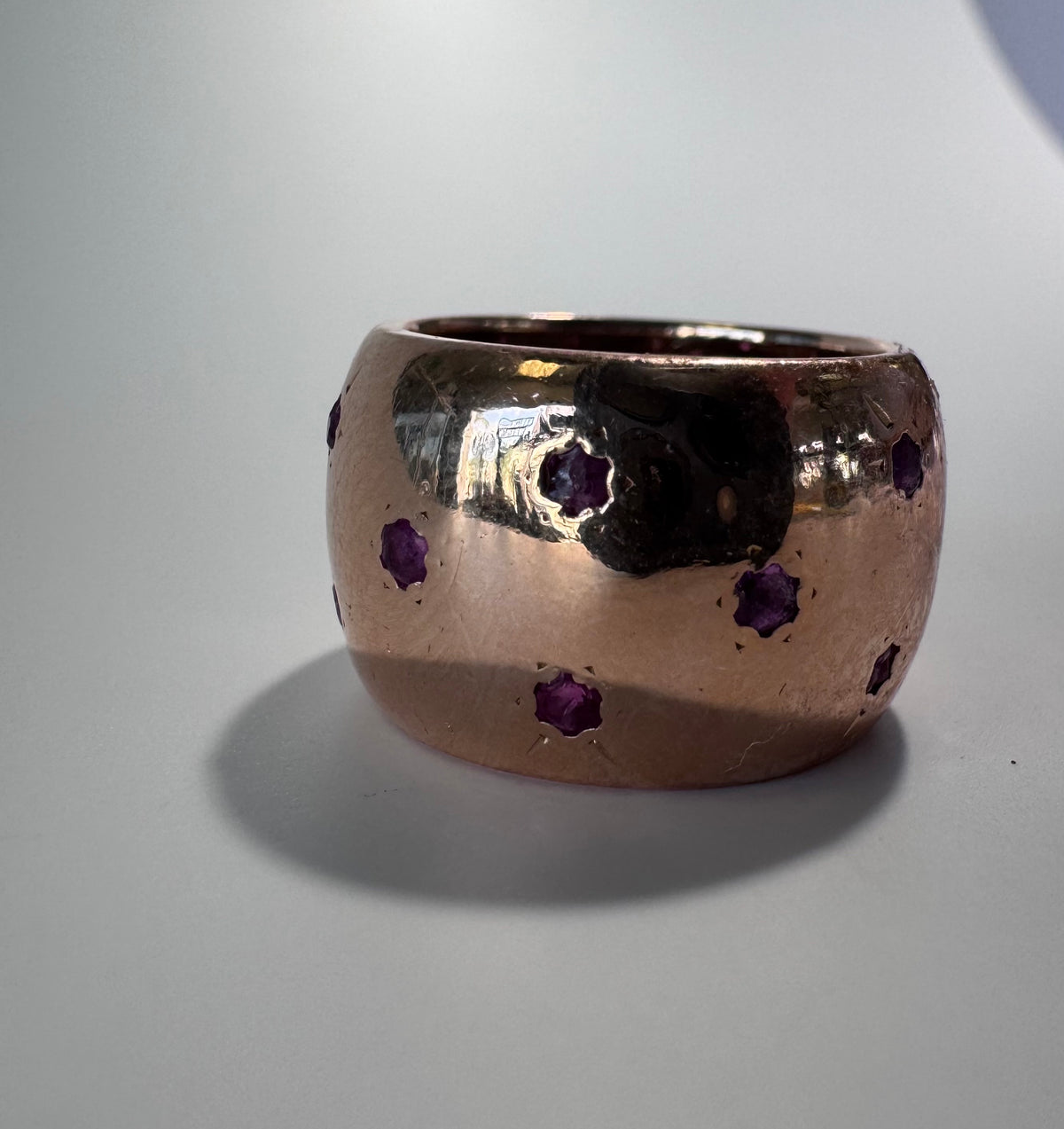 14K Rose Gold Ruby Star Cigar Band Ring