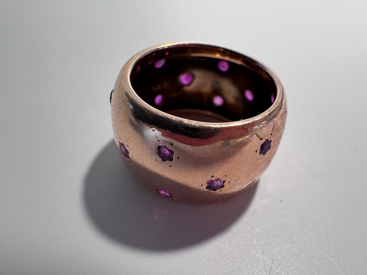 14K Rose Gold Ruby Star Cigar Band Ring