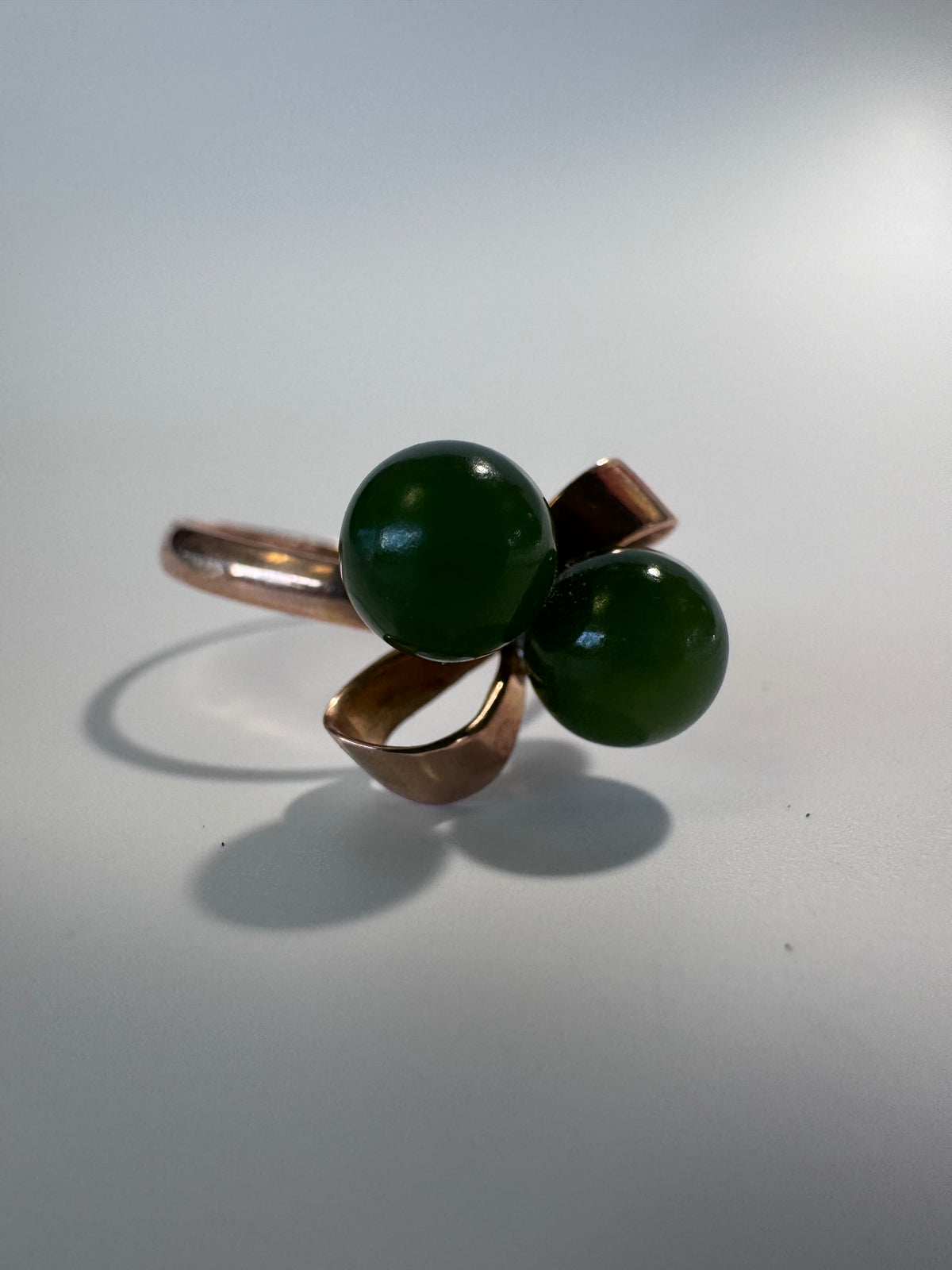 14K Gold Modernist Bow and Jade Sphere Ring