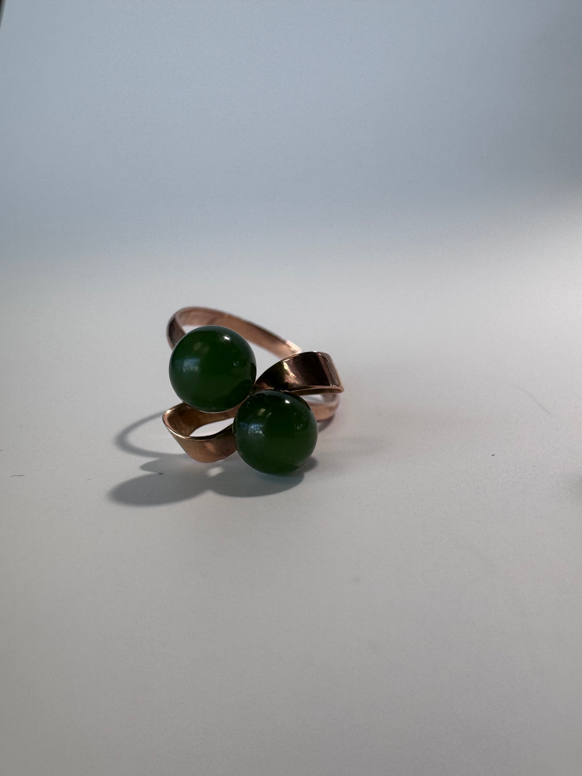 14K Gold Modernist Bow and Jade Sphere Ring