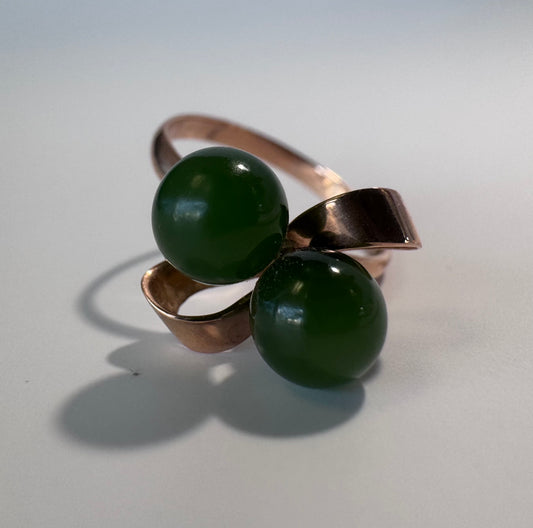 14K Gold Modernist Bow and Jade Sphere Ring