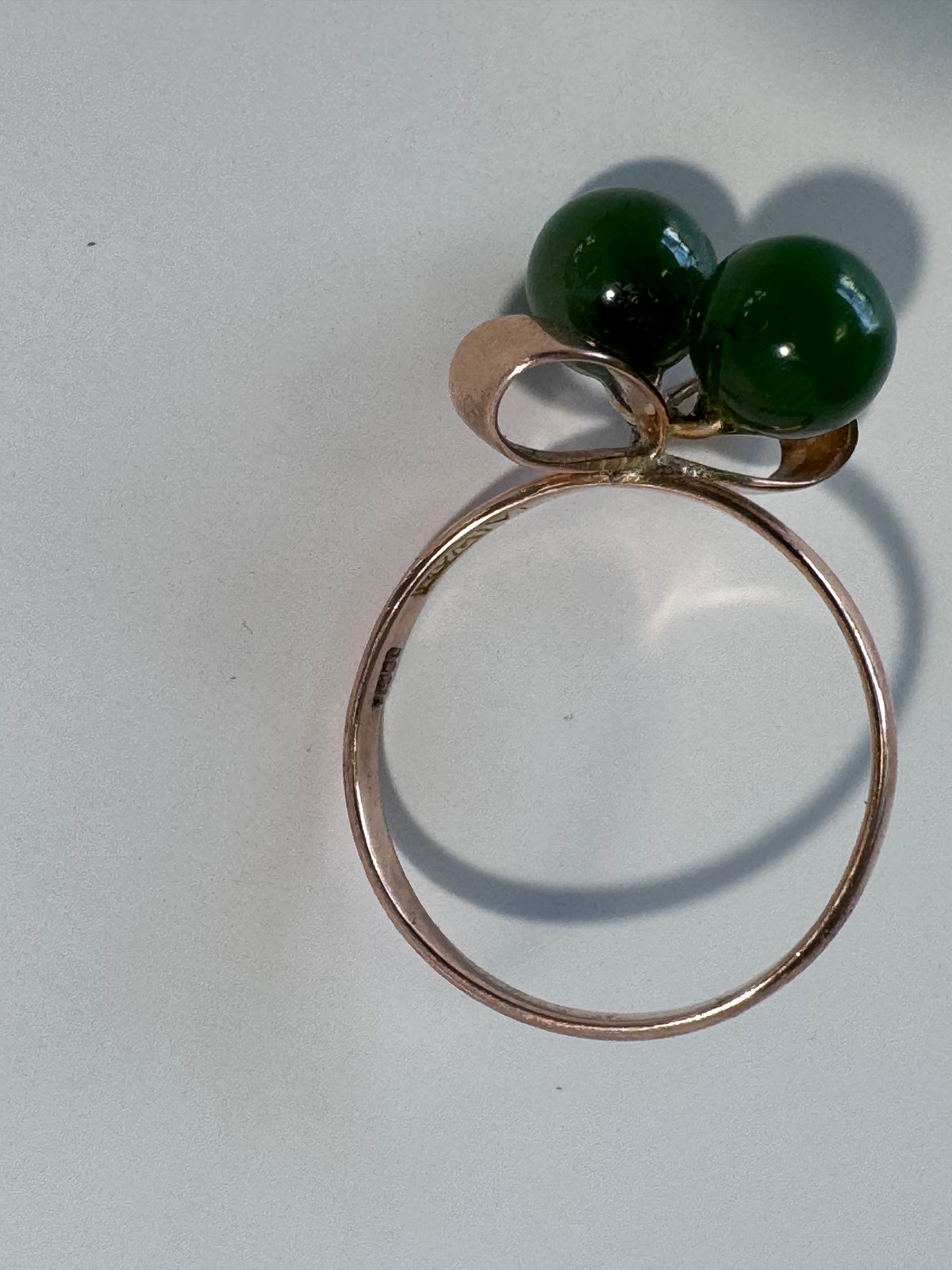 14K Gold Modernist Bow and Jade Sphere Ring