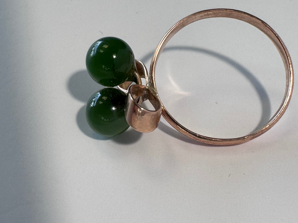 14K Gold Modernist Bow and Jade Sphere Ring