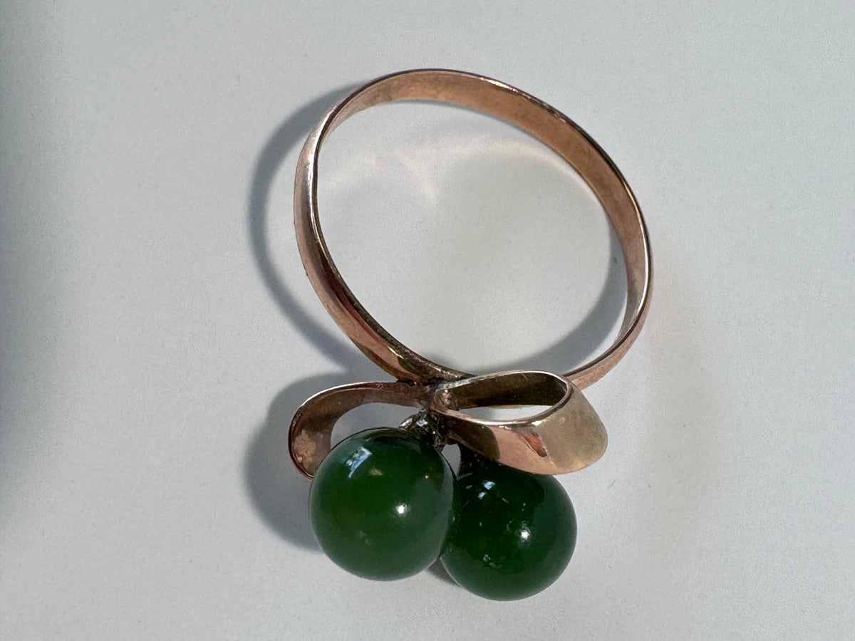 14K Gold Modernist Bow and Jade Sphere Ring