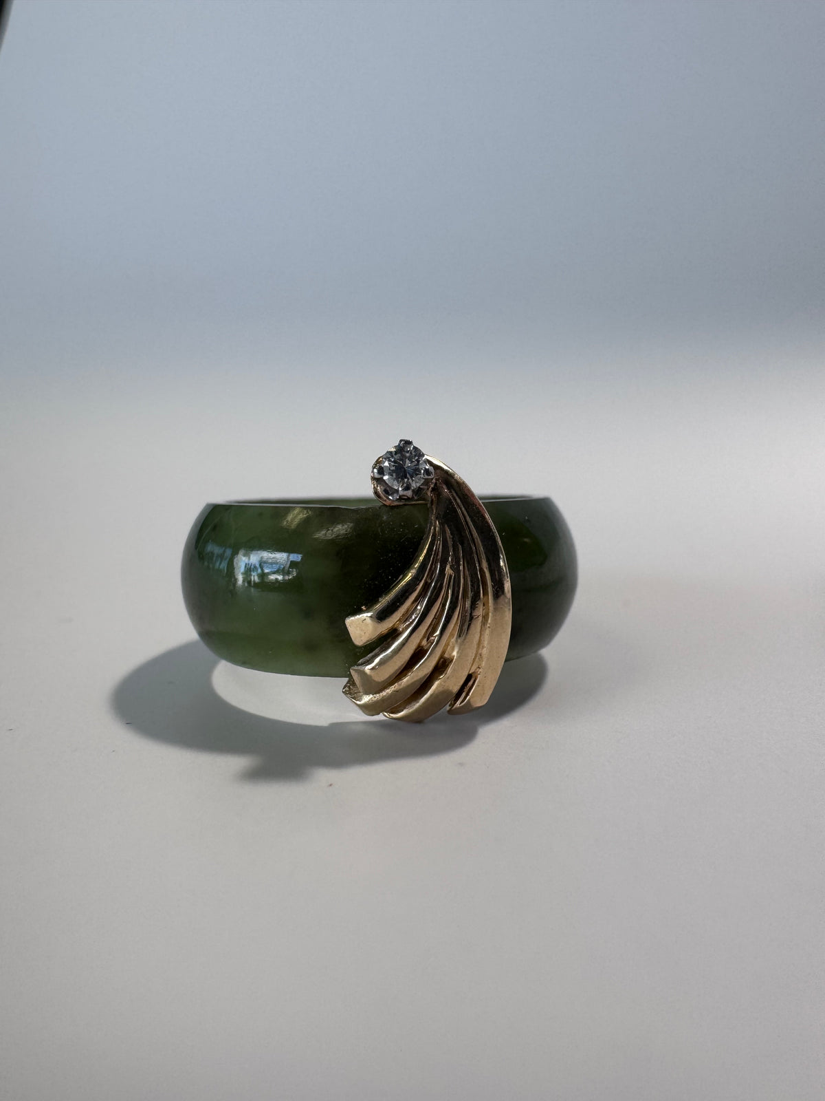 14K Gold Green Jade Ring Vintage