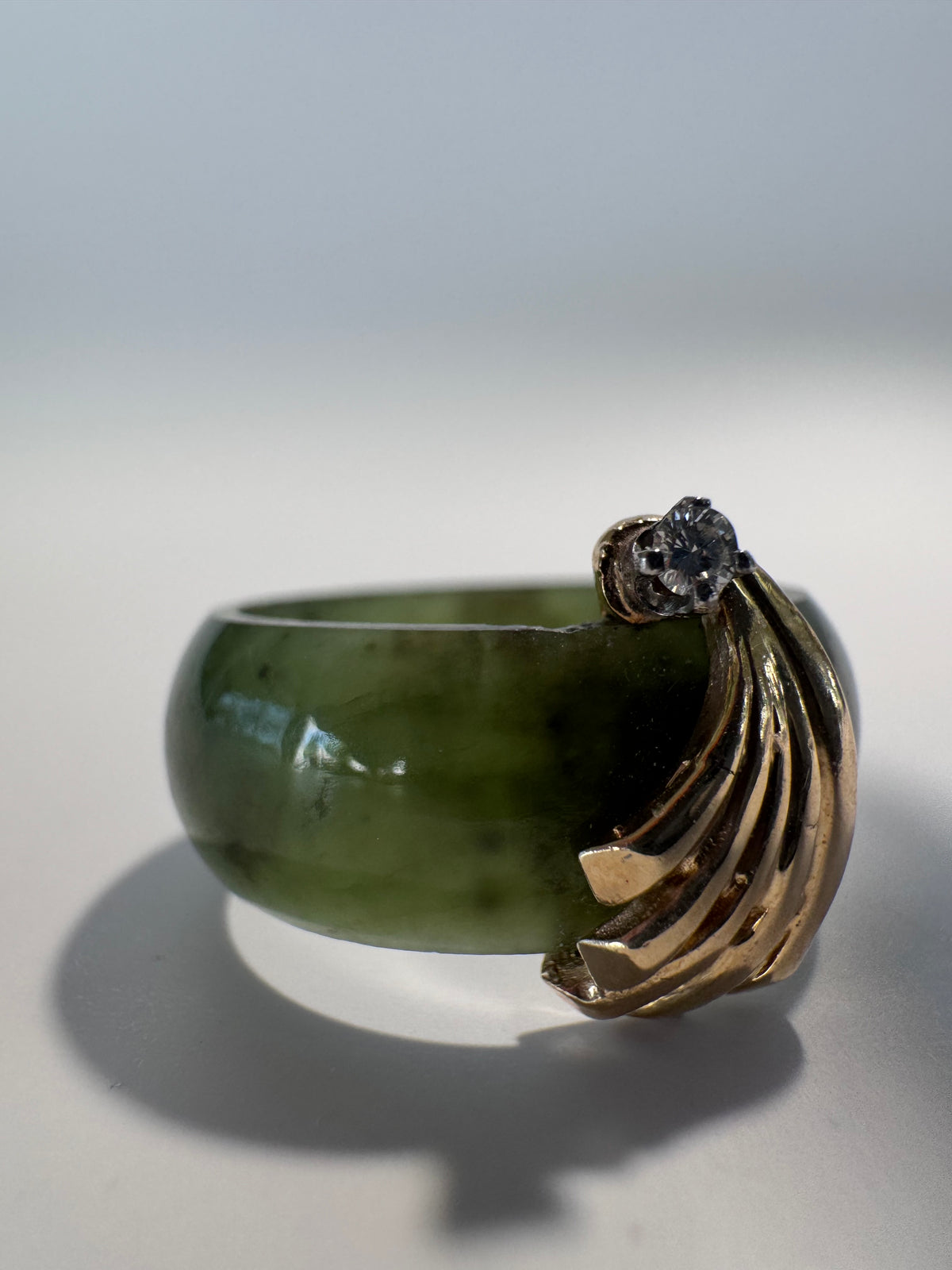14K Gold Green Jade Ring Vintage
