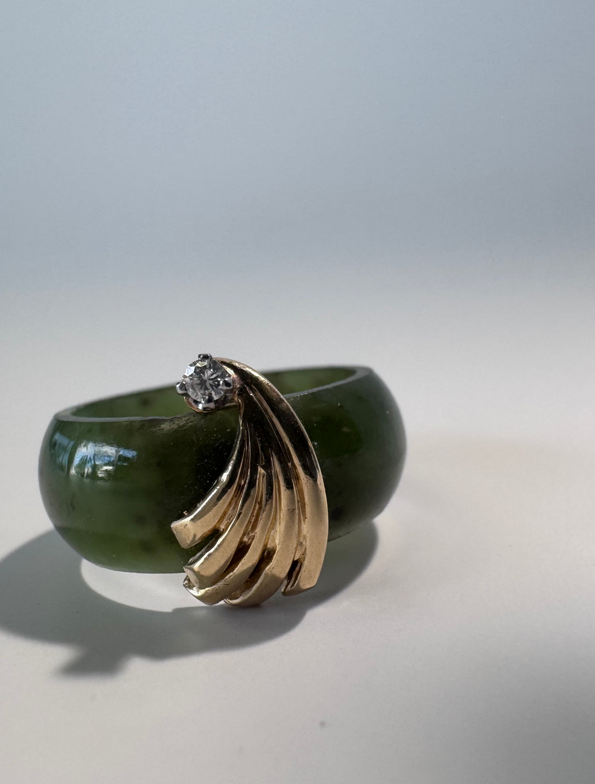 14K Gold Green Jade Ring Vintage