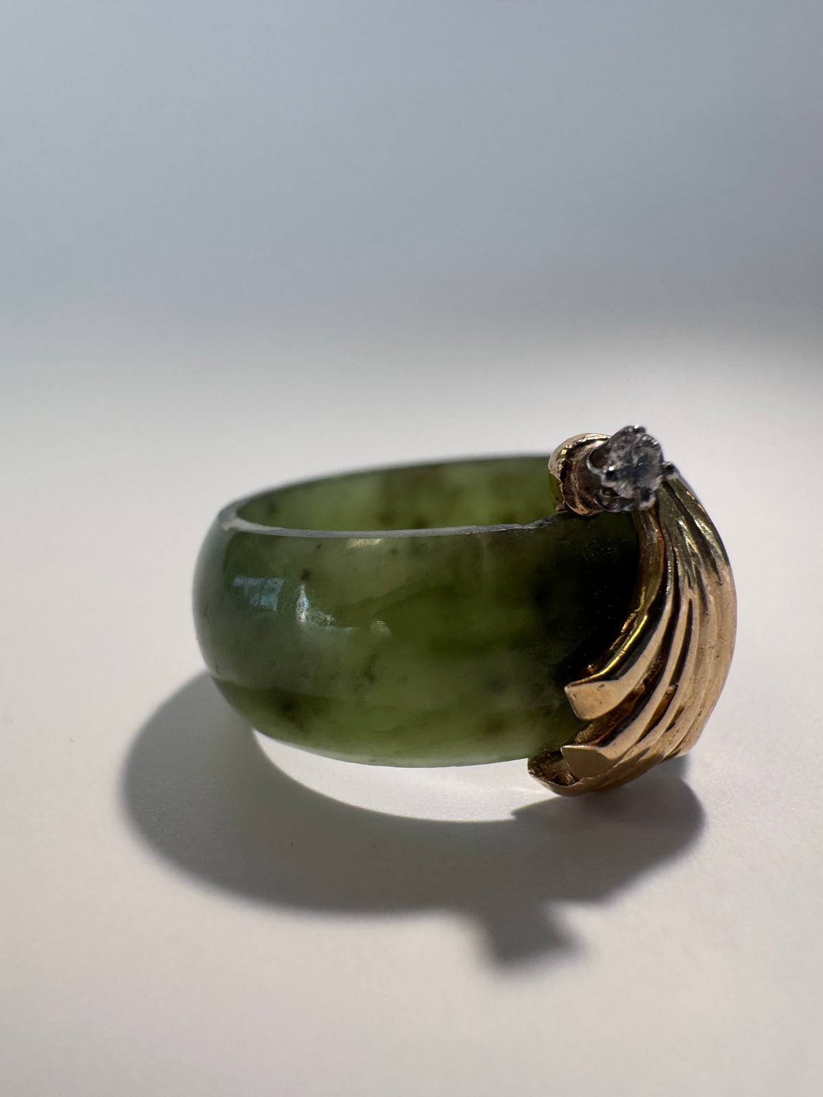 14K Gold Green Jade Ring Vintage