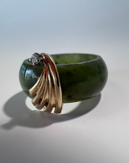 14K Gold Green Jade Ring Vintage