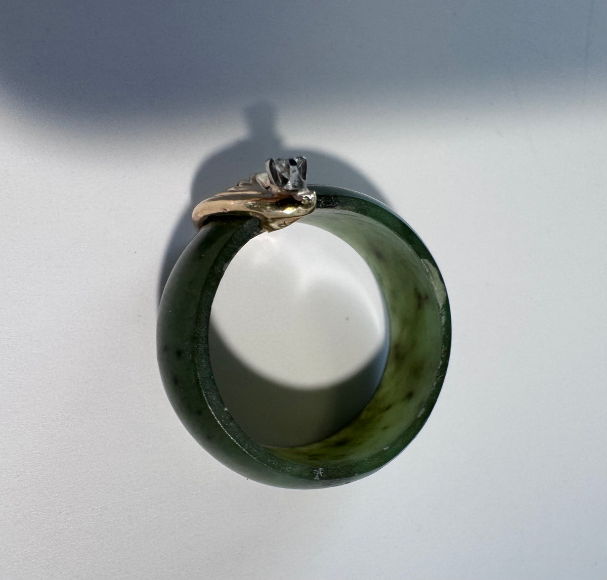 14K Gold Green Jade Ring Vintage