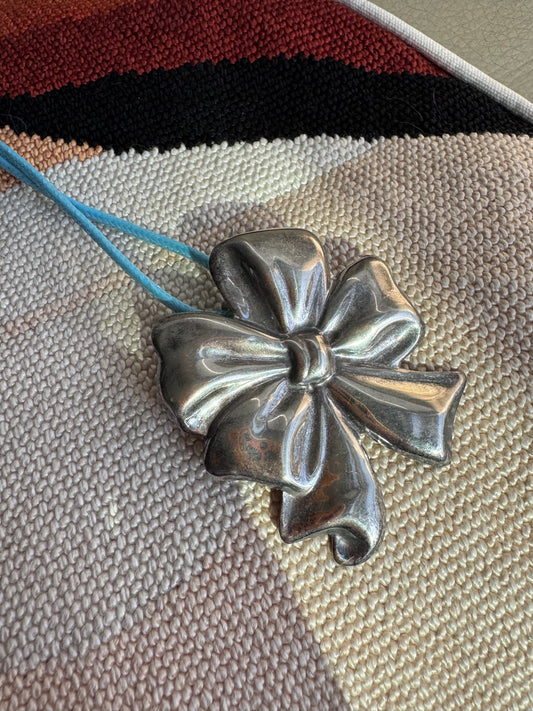 Vintage Mexican Sterling Silver Big Puffy Bow Pendant/Brooch