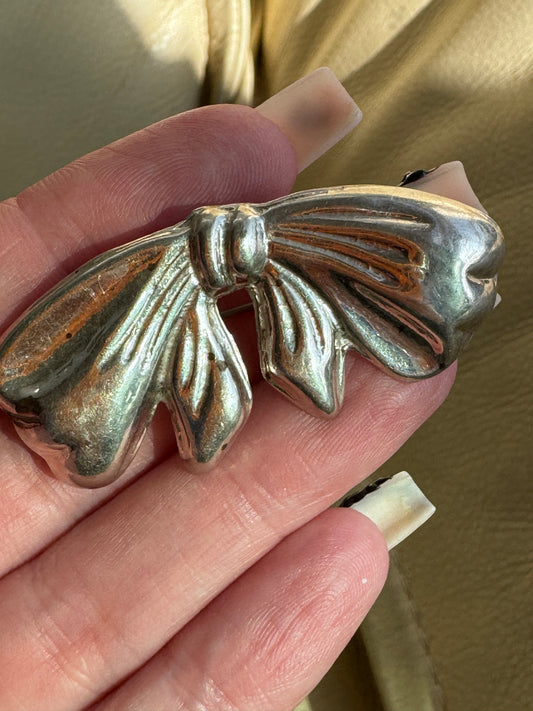 Vintage Taxco Mexico Sterling Silver Floppy Bow Brooch
