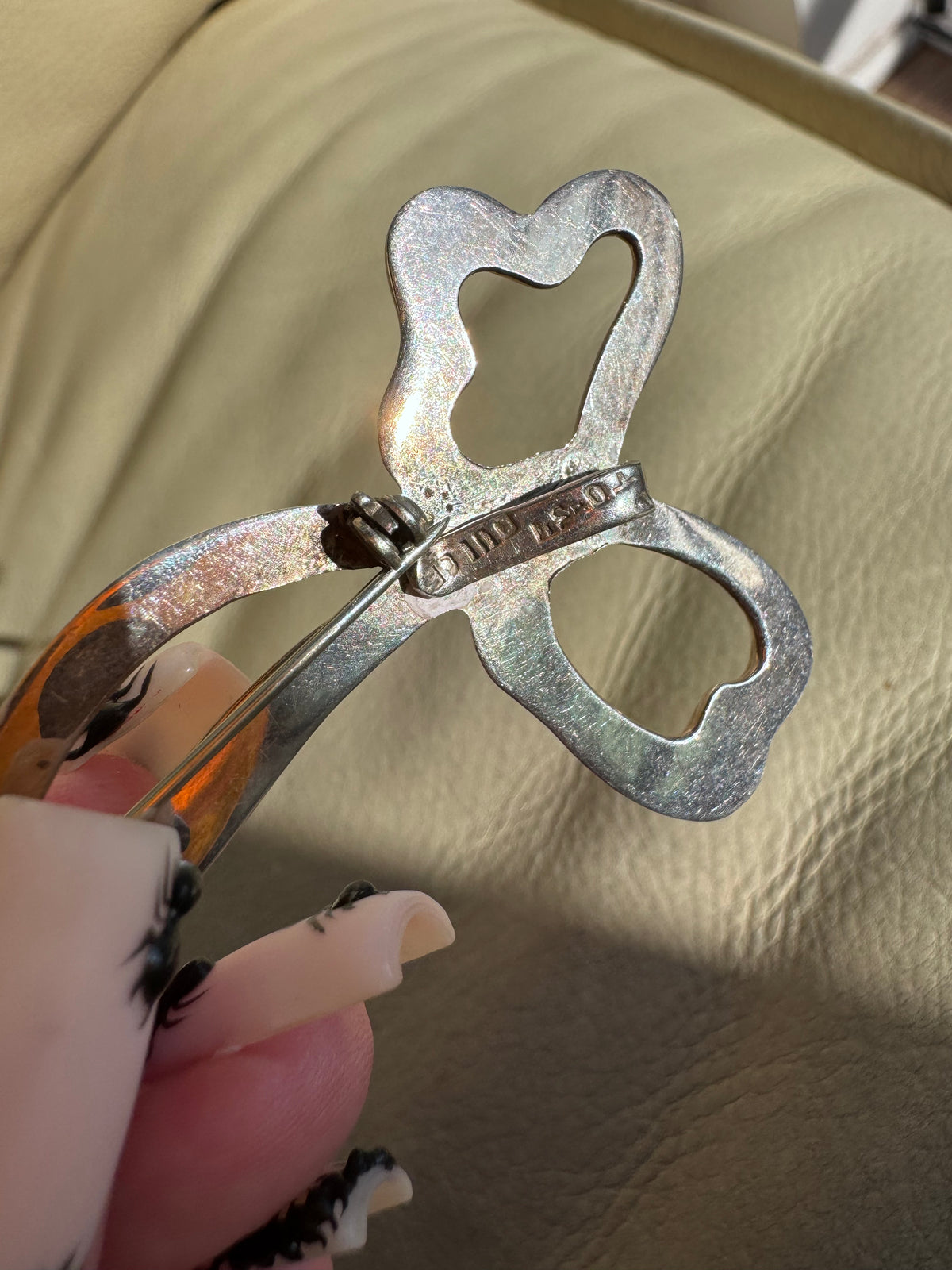 Vintage 1980s Dulce Plateros Mexican Sterling Silver Bow Pendant Brooch TO-34