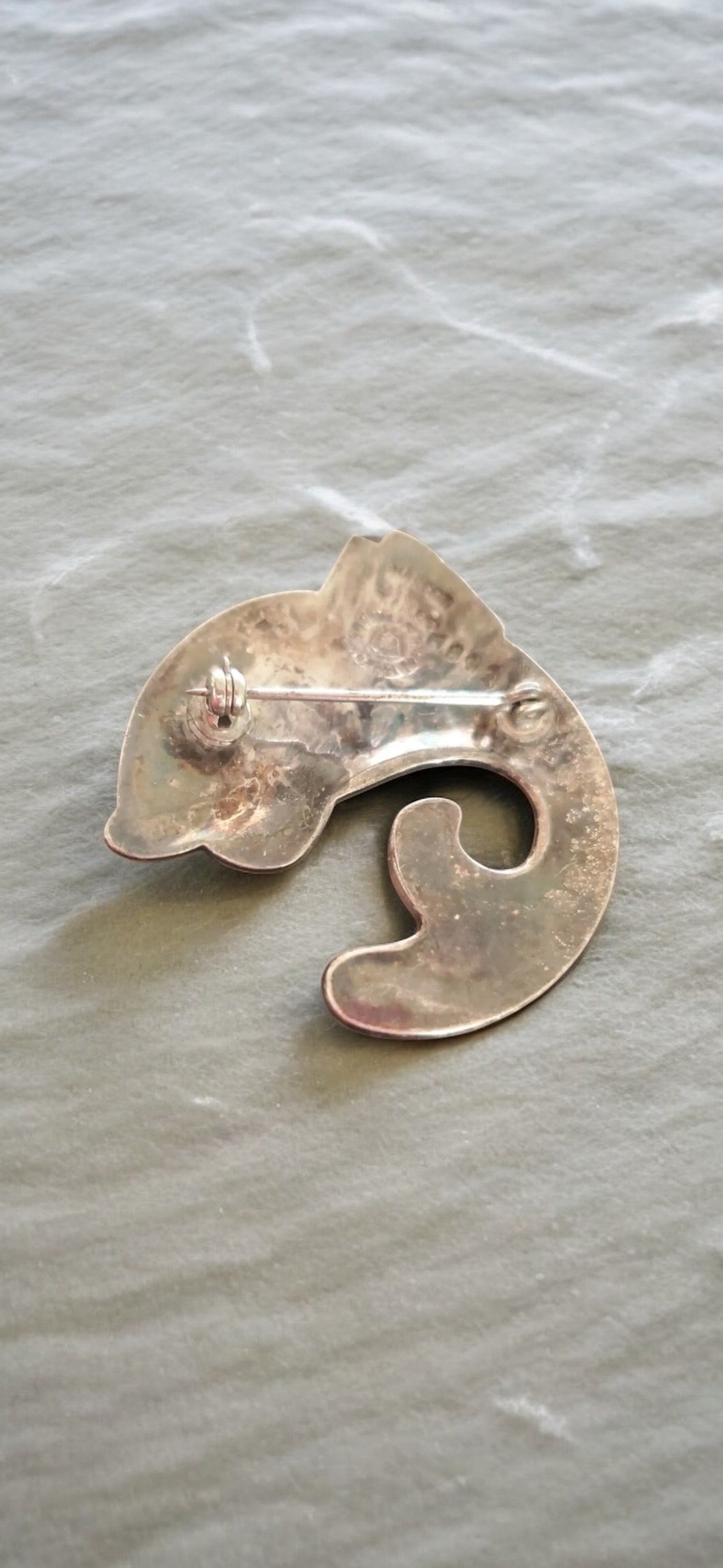 Vintage Margot de Taxco signed sterling silver fish brooch with multicolored champlevé enamel work and Eagle 16 marks