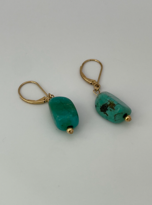 Vintage 14K Gold and Turquoise Dangle Earrings