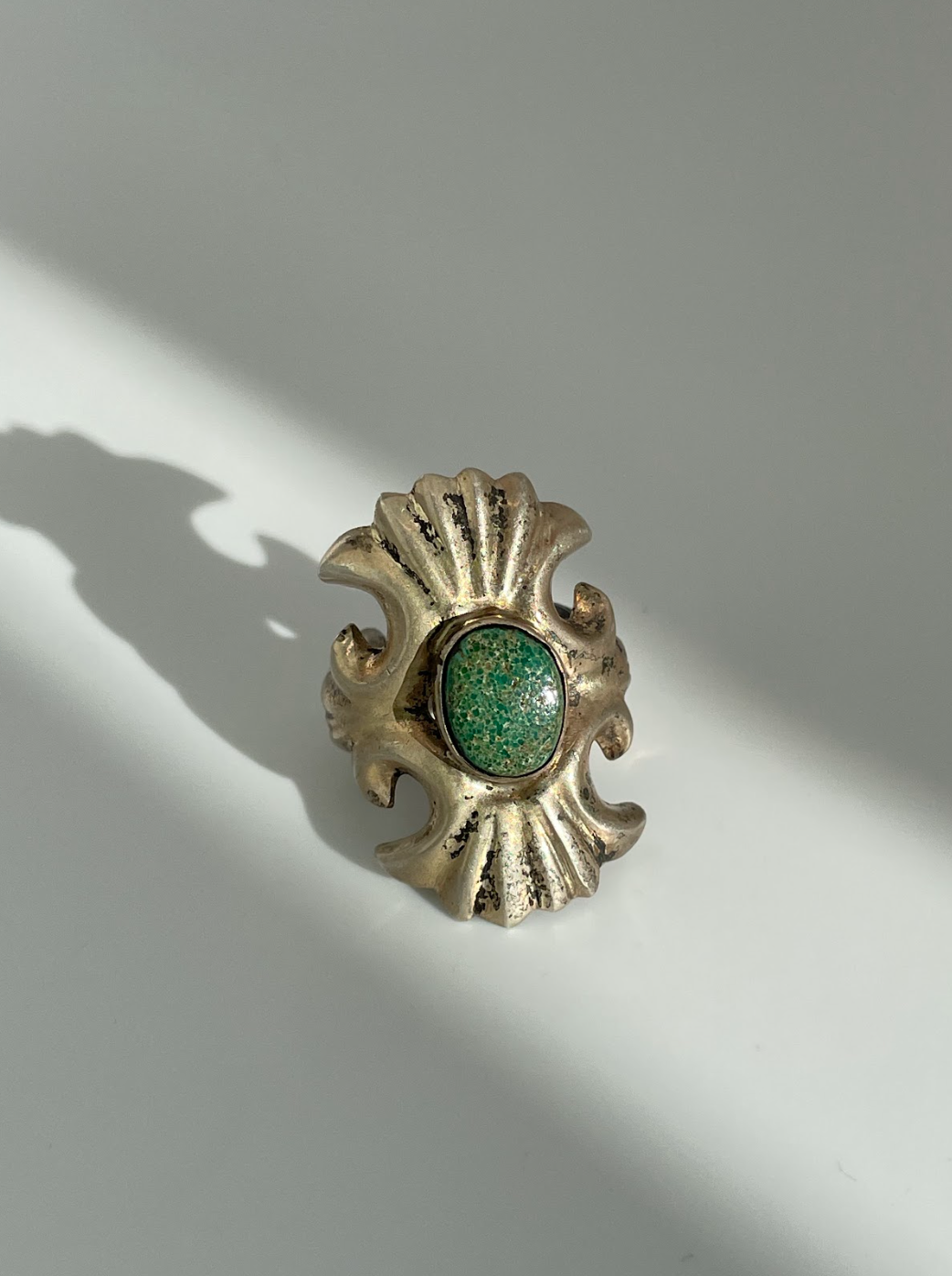 Vintage Sandcast Sterling Silver and Turquoise Southwestern Style Ring