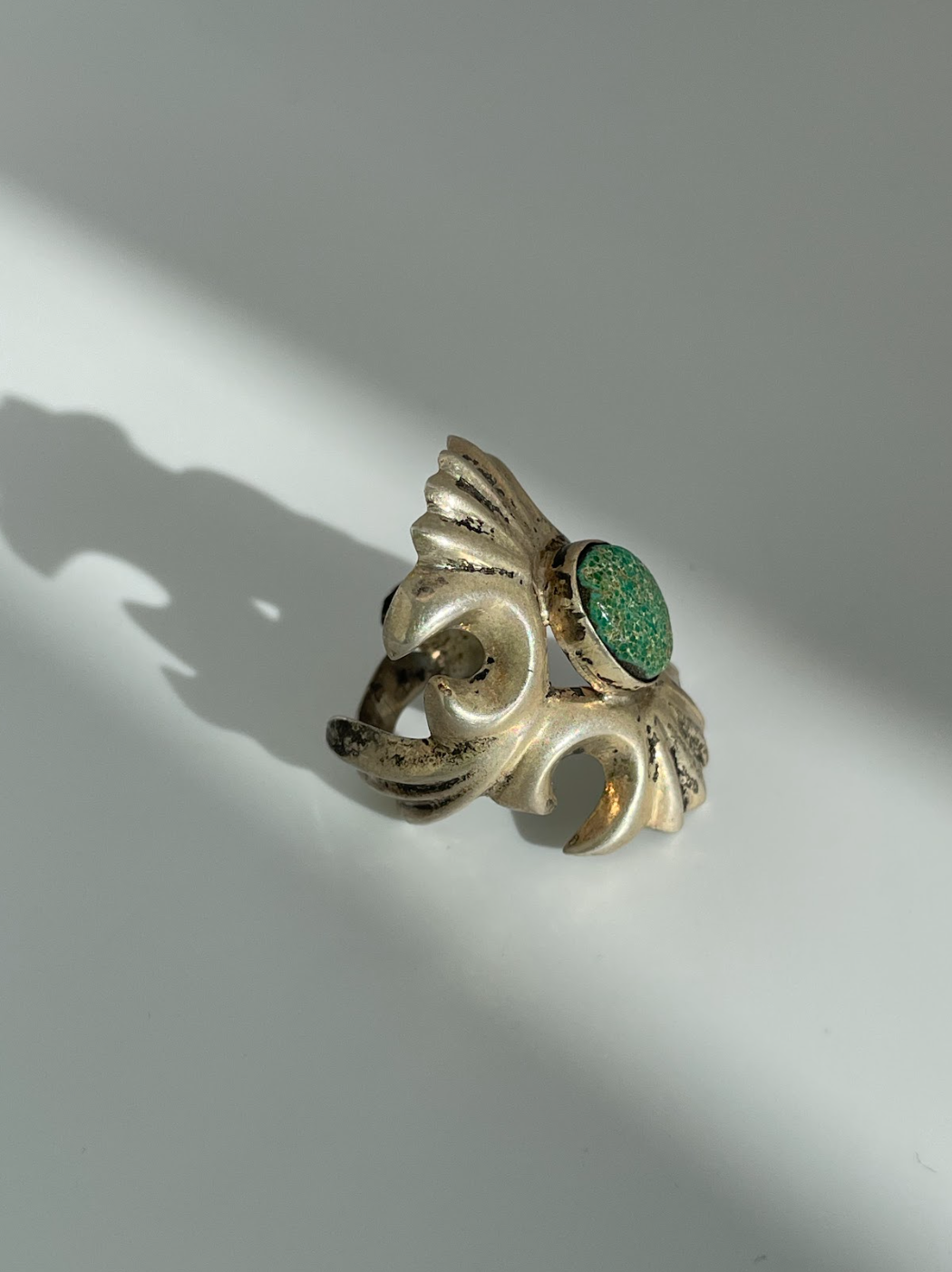 Vintage Sandcast Sterling Silver and Turquoise Southwestern Style Ring