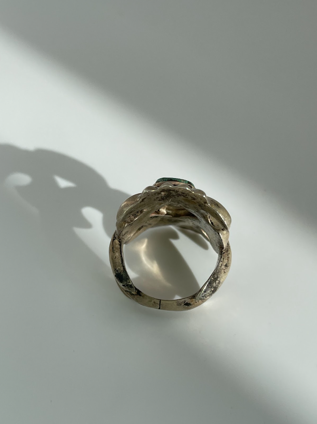 Vintage Sandcast Sterling Silver and Turquoise Southwestern Style Ring