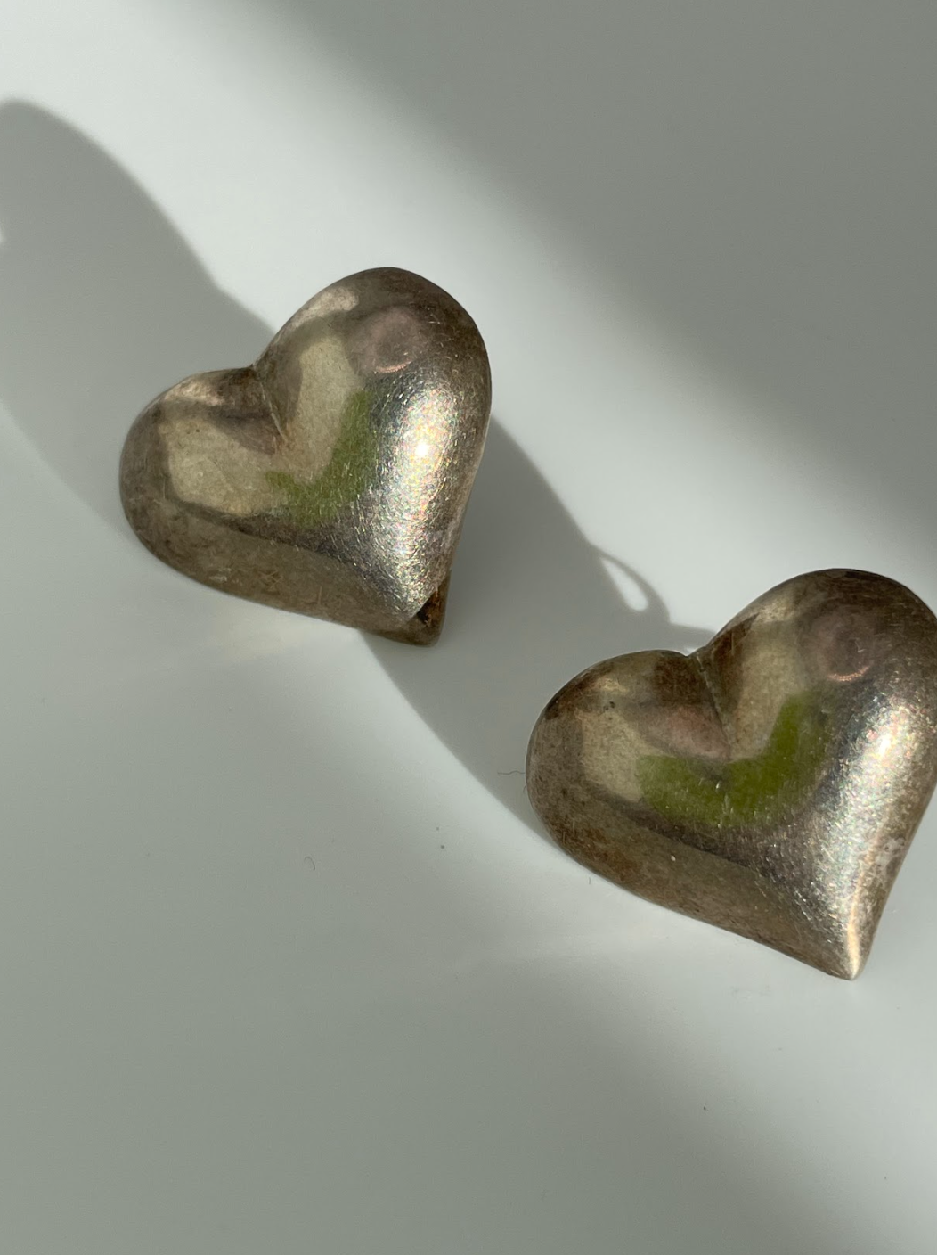 Vintage Mexican Sterling Silver Heart Stud Earrings
