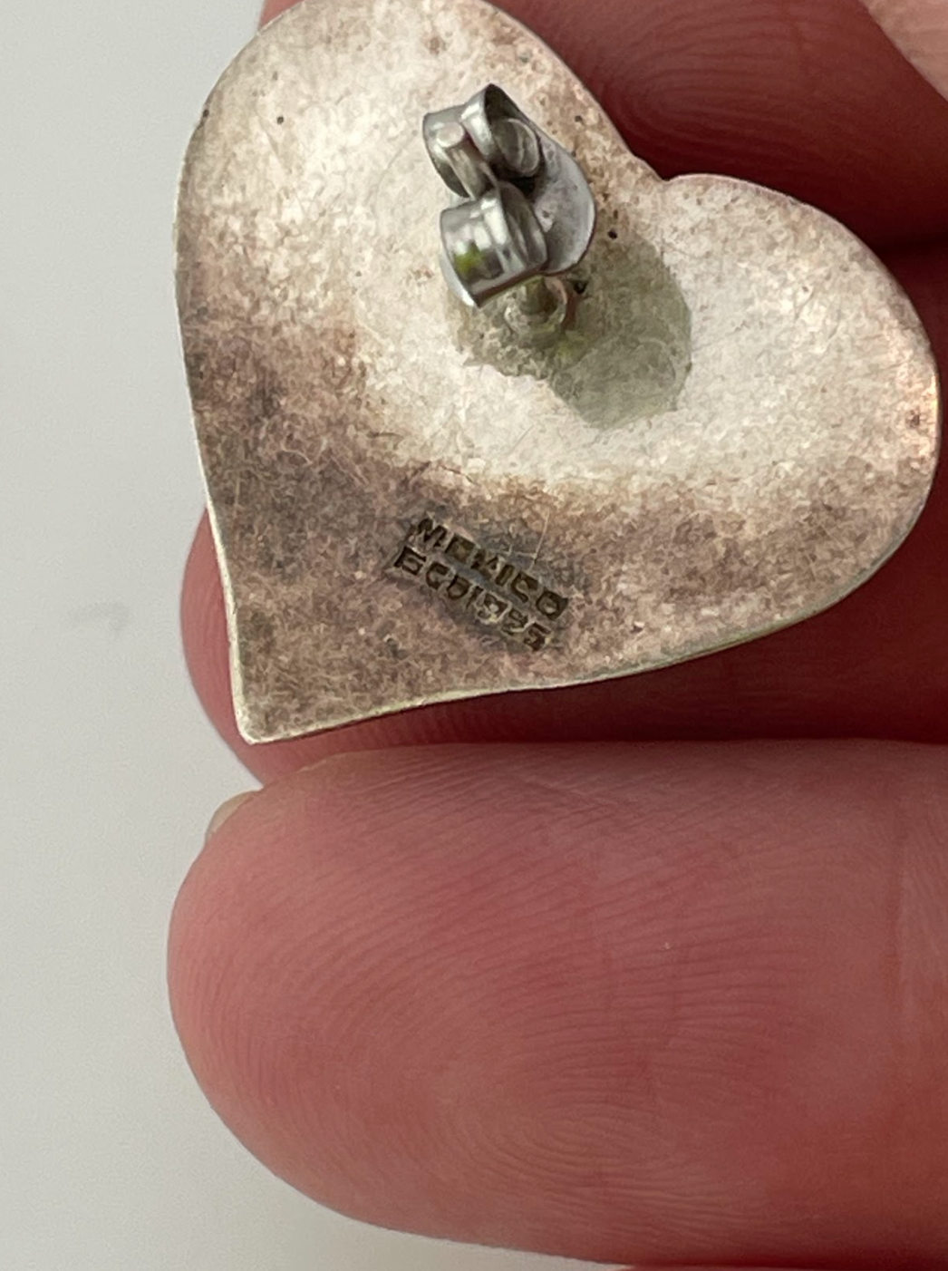 Vintage Mexican Sterling Silver Heart Stud Earrings