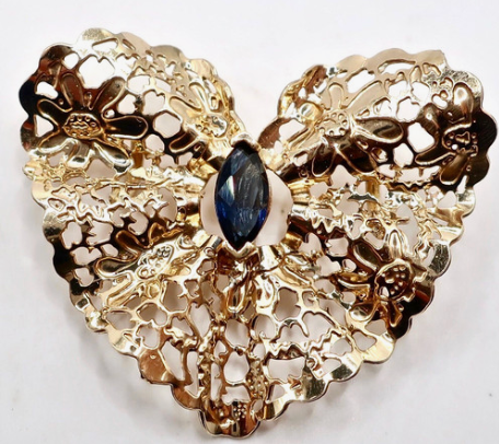 Vintage 1980s 14K Gold Sapphire Heart Slide Pendant - Pierced Filigree Design
