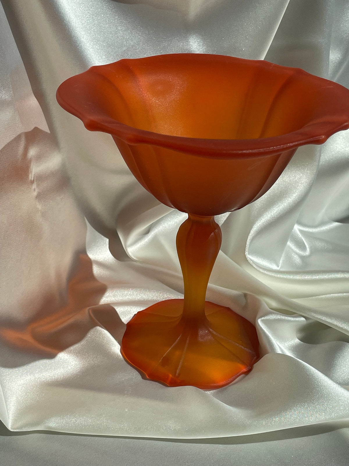 Vintage Art Glass Frosted Pedestal Dish
