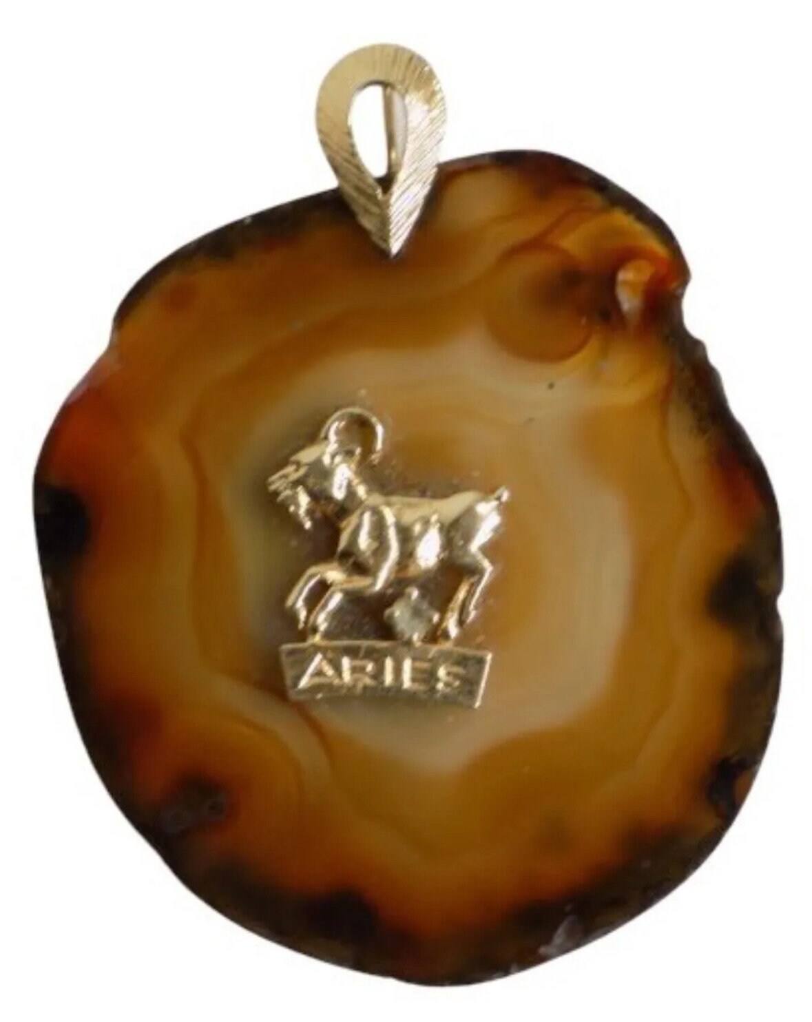 Vintage Zodiac Aries 14K Gold and Agate Pendant