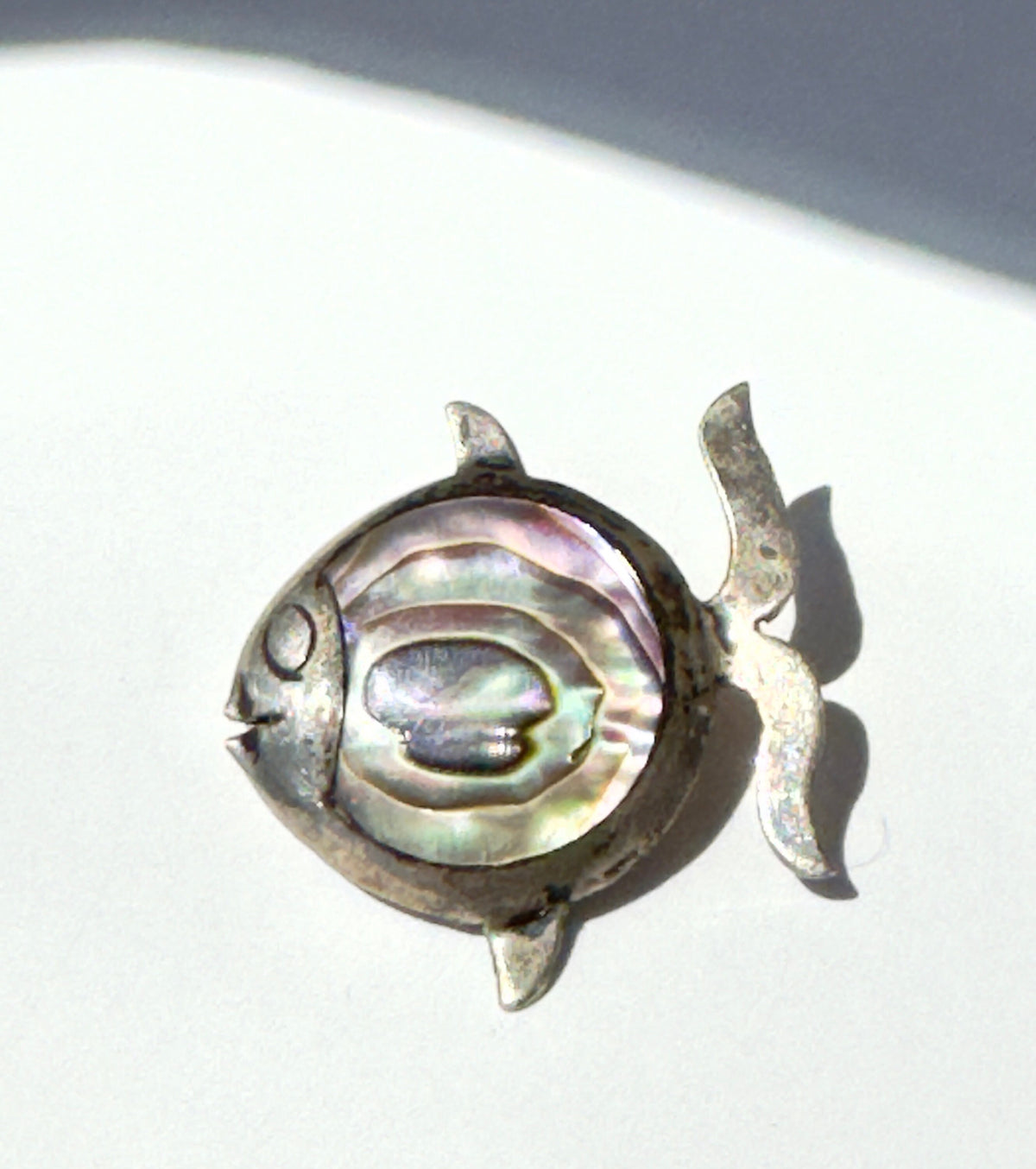 Vintage Taxco sterling silver fish brooch with abalone shell inlay, Mexican silver jewelry, mermaid life