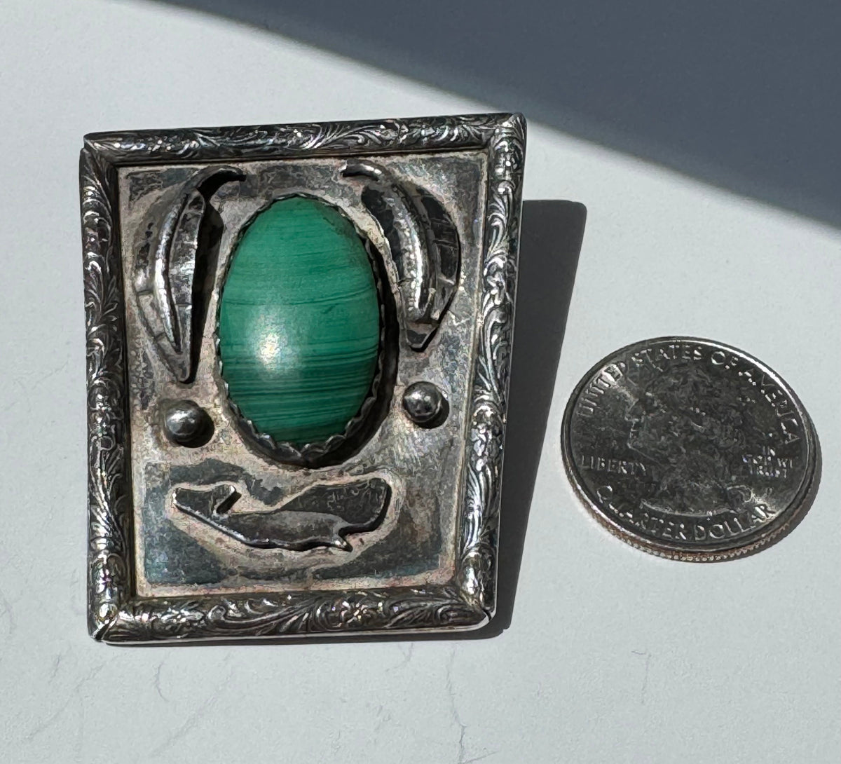 Vintage Sterling Silver Bolo Tie Malachite Sea Creature Motif