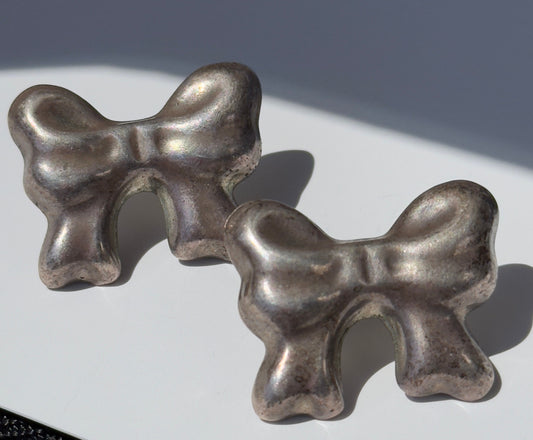 Vintage Mexican Taxco Large Bow Earrings in Sterling Silver