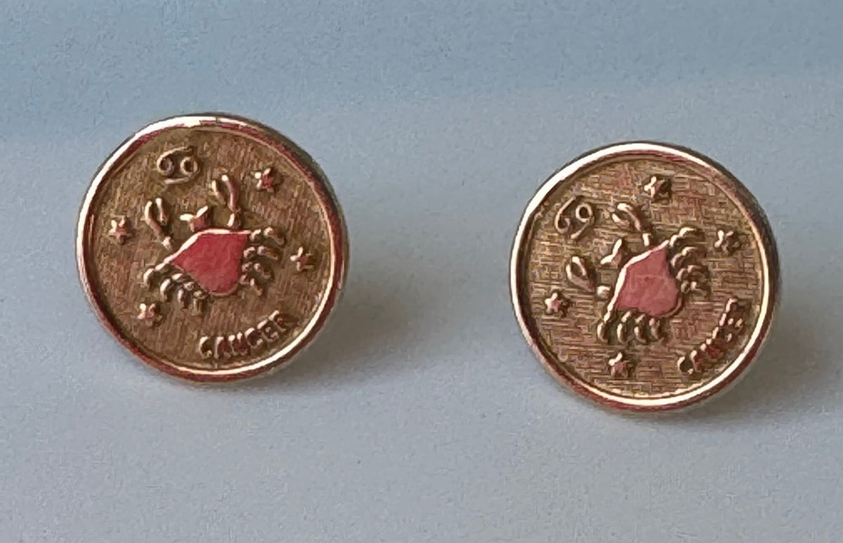 Vintage 14K Gold Cancer Crab Zodiac Earrings Astrology