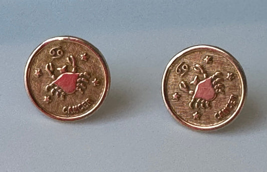 Vintage 14K Gold Cancer Crab Zodiac Earrings Astrology