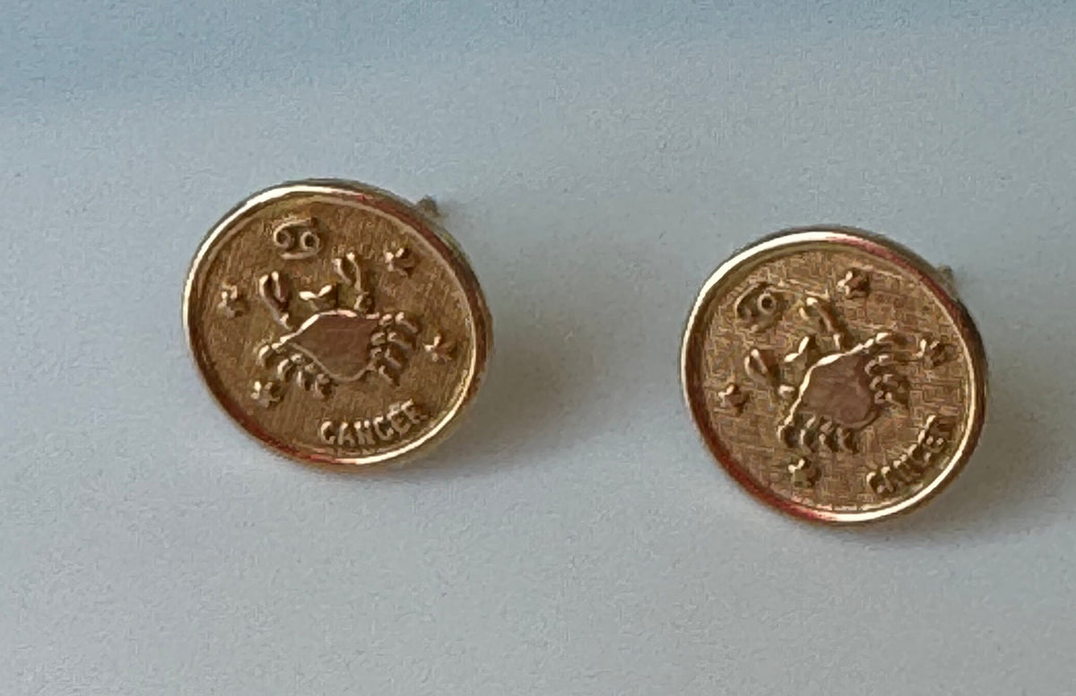 Vintage 14K Gold Cancer Crab Zodiac Earrings Astrology
