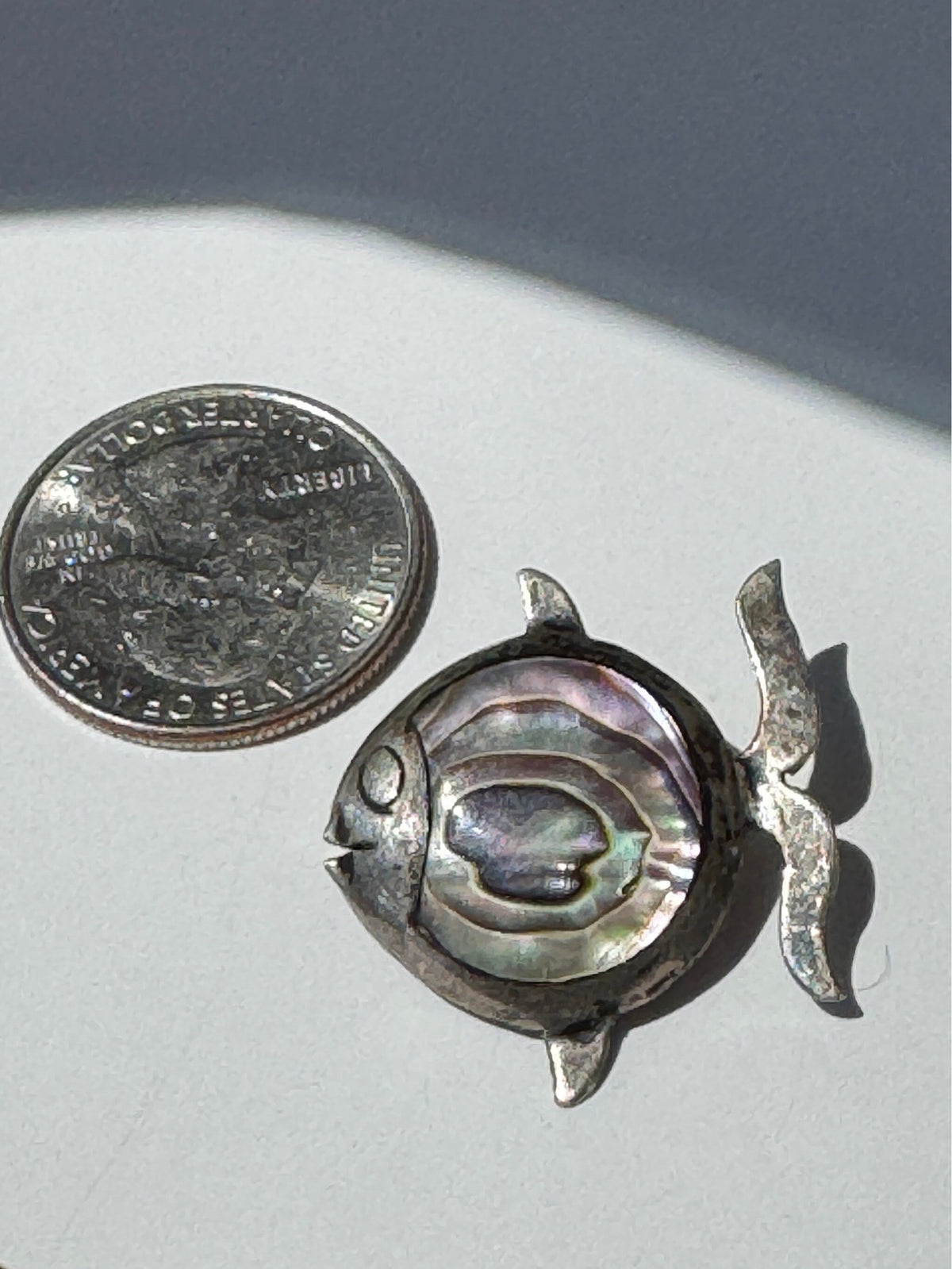 Vintage Taxco sterling silver fish brooch with abalone shell inlay, Mexican silver jewelry, mermaid life
