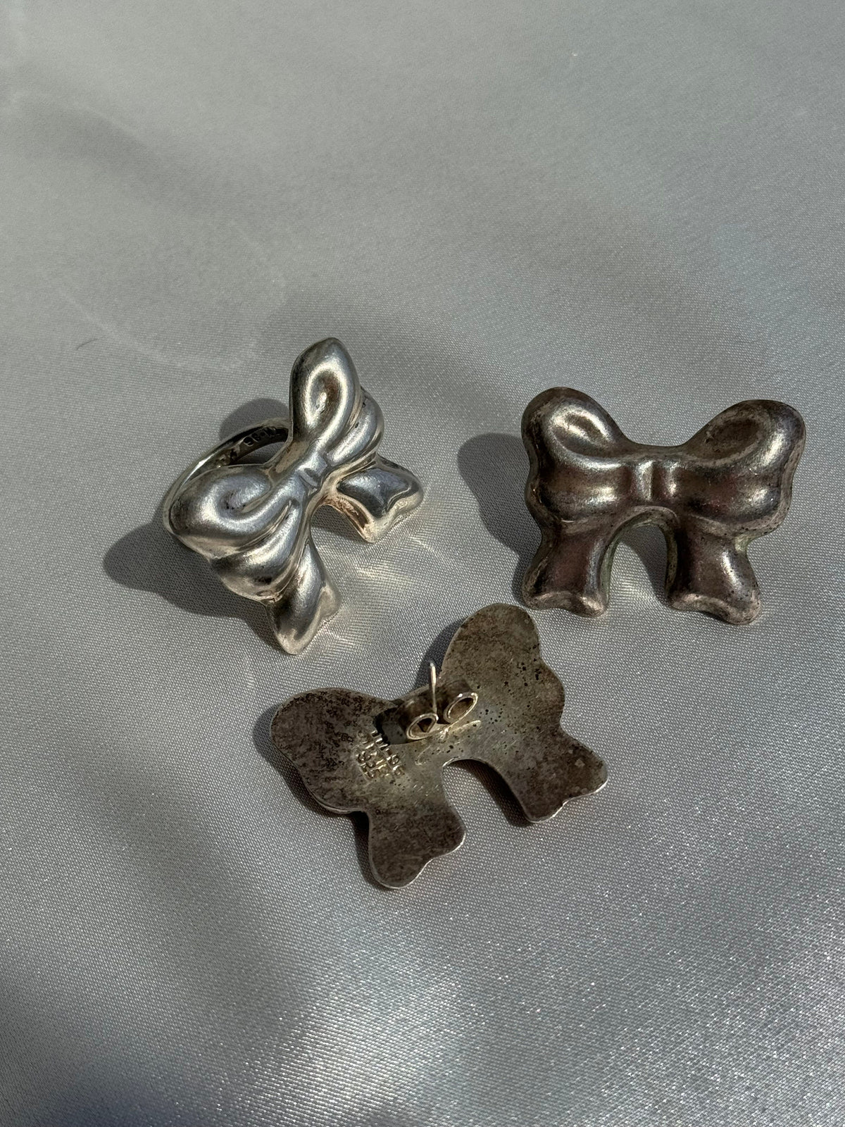 Vintage Taxco Sterling Silver Bow Earrings and Ring Set