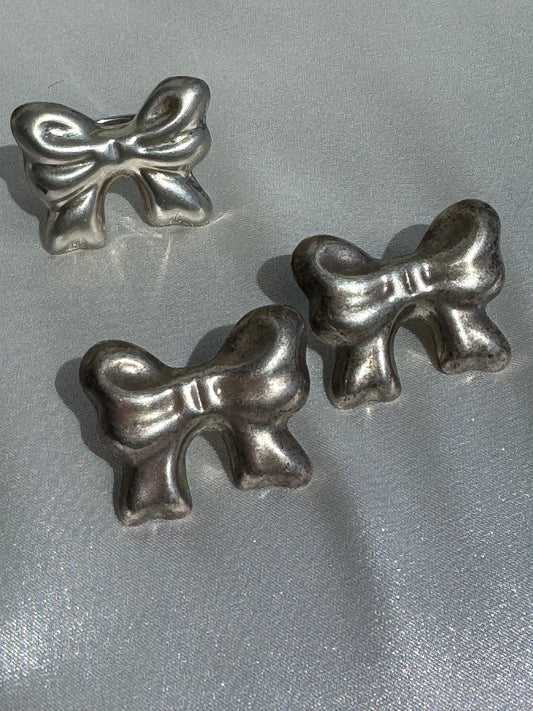 Vintage Taxco Sterling Silver Bow Earrings and Ring Set
