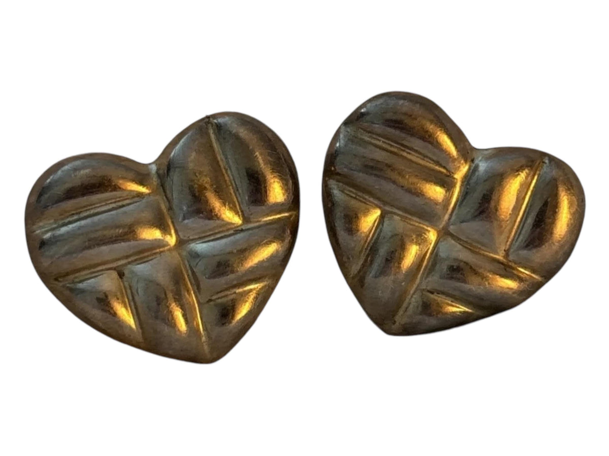 Vintage Sterling Silver Puffy Heart Stud Earrings Mexico Signed