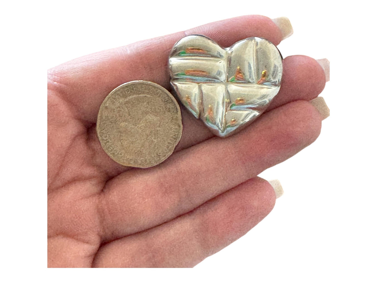 Vintage Sterling Silver Puffy Heart Stud Earrings Mexico Signed