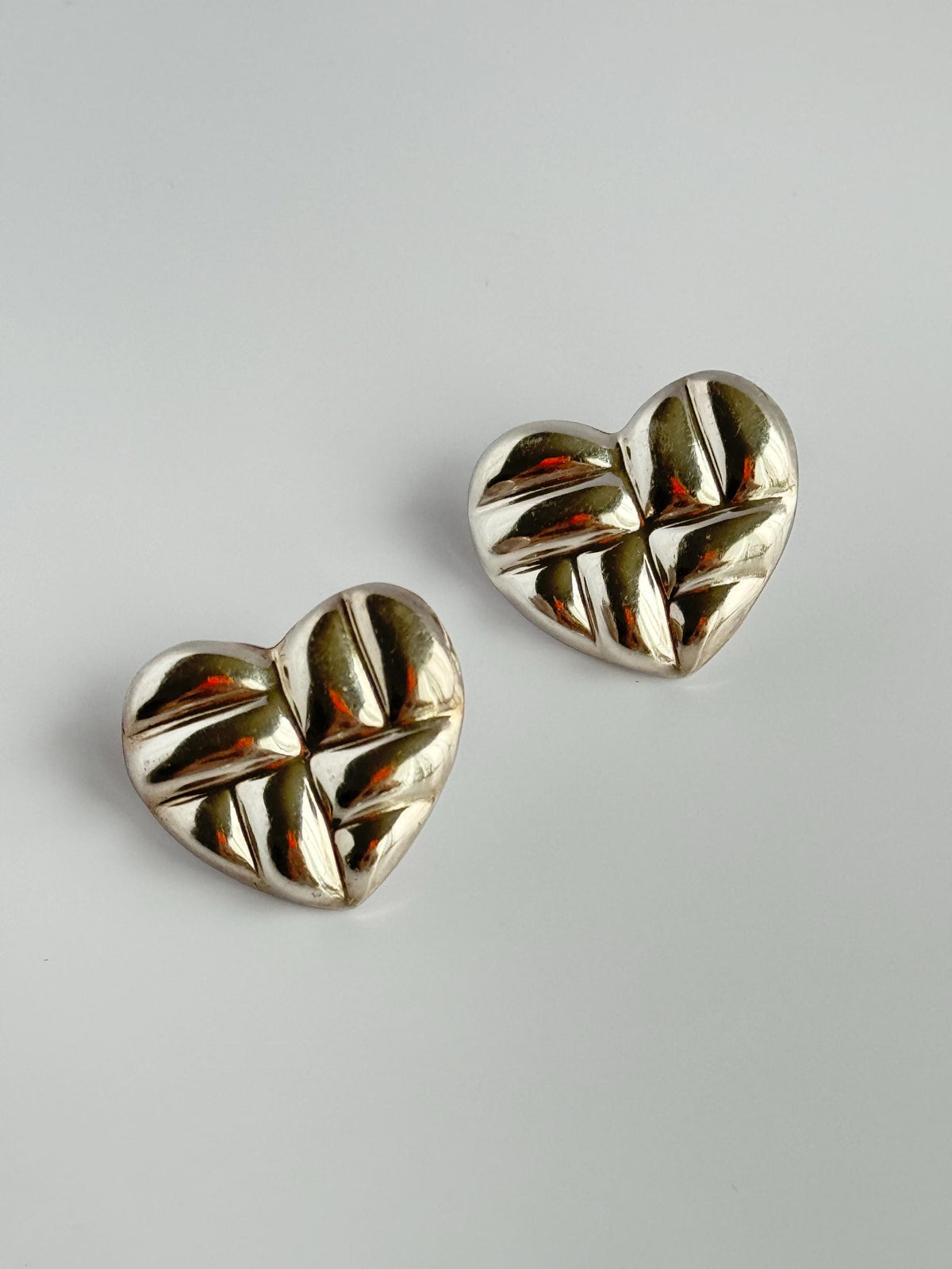Vintage Sterling Silver Puffy Heart Stud Earrings Mexico Signed