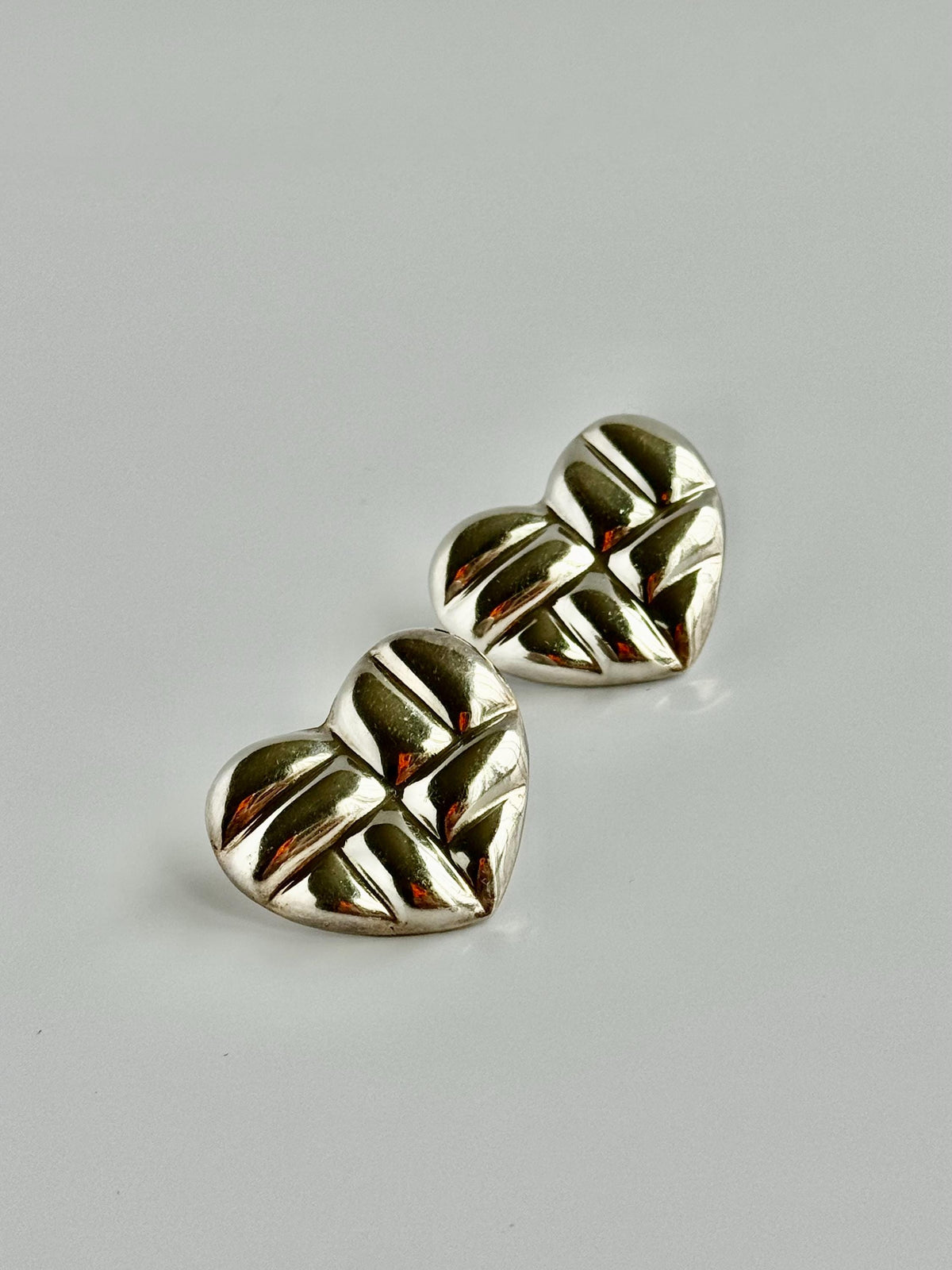 Vintage Sterling Silver Puffy Heart Stud Earrings Mexico Signed