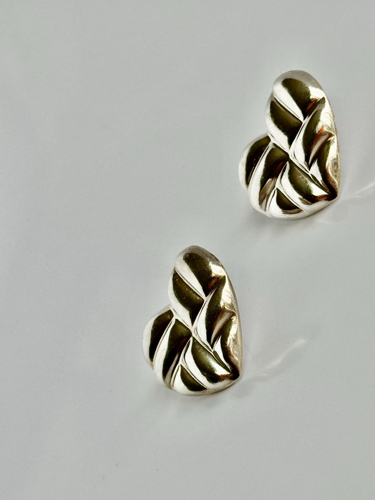Vintage Sterling Silver Puffy Heart Stud Earrings Mexico Signed