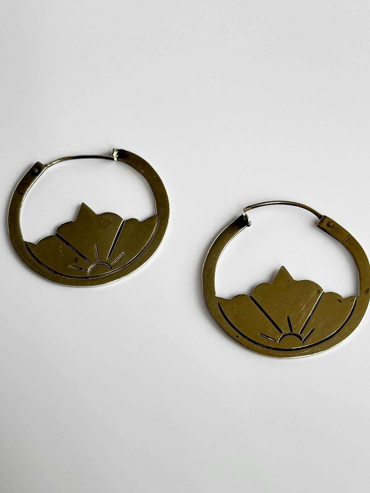 Vintage Sterling Silver Taxco Mexico Hoop Earrings with Lotus Flower Design
