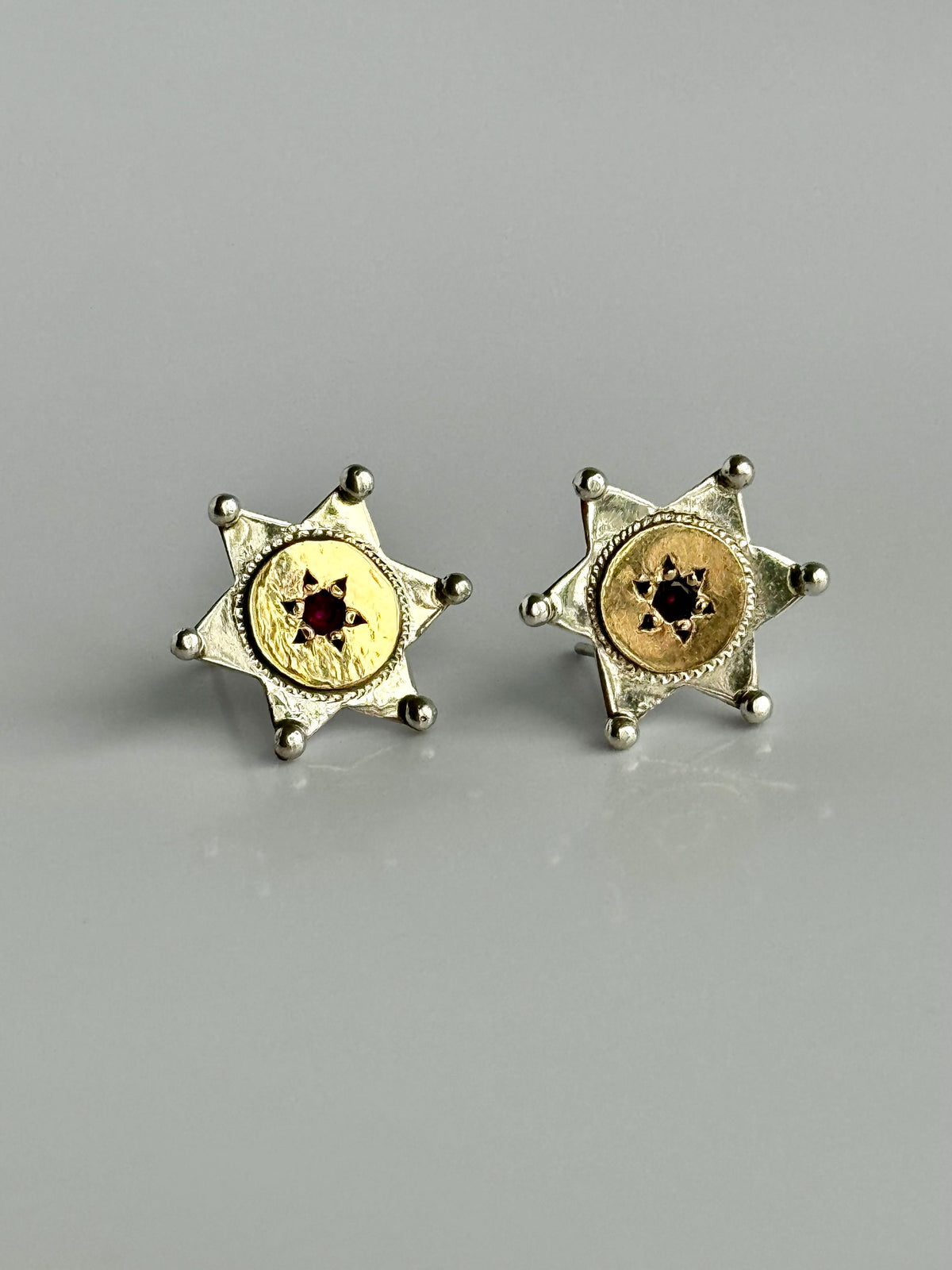 Vintage Bohemian Star of David Earrings in Sterling 14K and Garnet