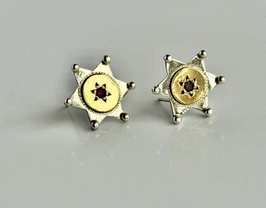 Vintage Bohemian Star of David Earrings in Sterling 14K and Garnet