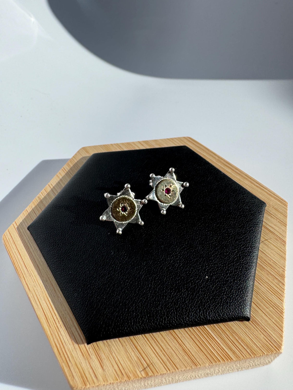 Vintage Bohemian Star of David Earrings in Sterling 14K and Garnet