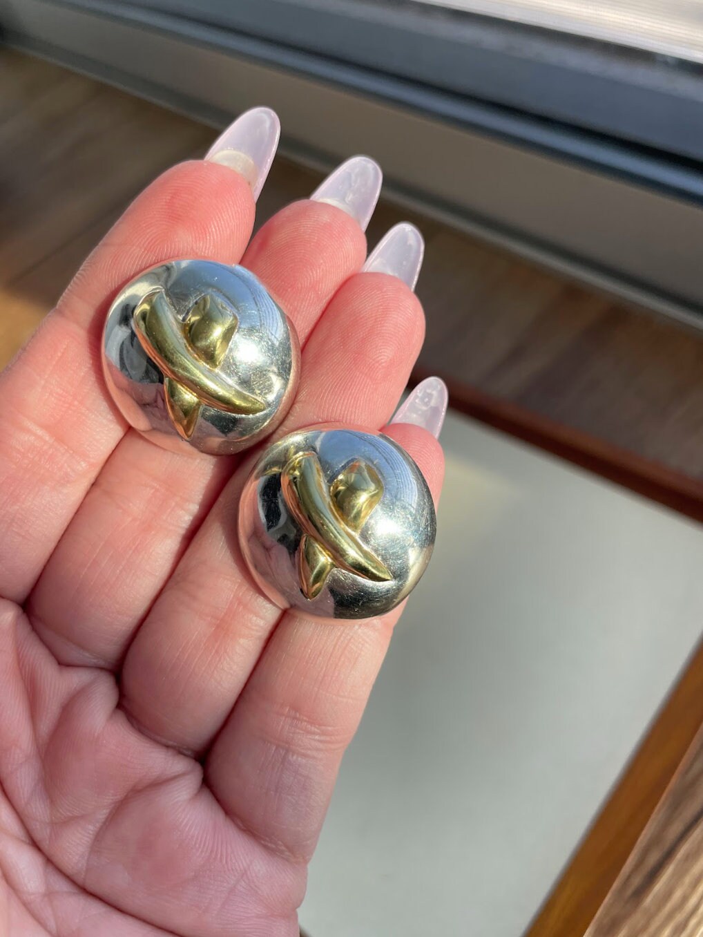 Vintage Designer 1980’s Puffy Sterling Button Earrings Large