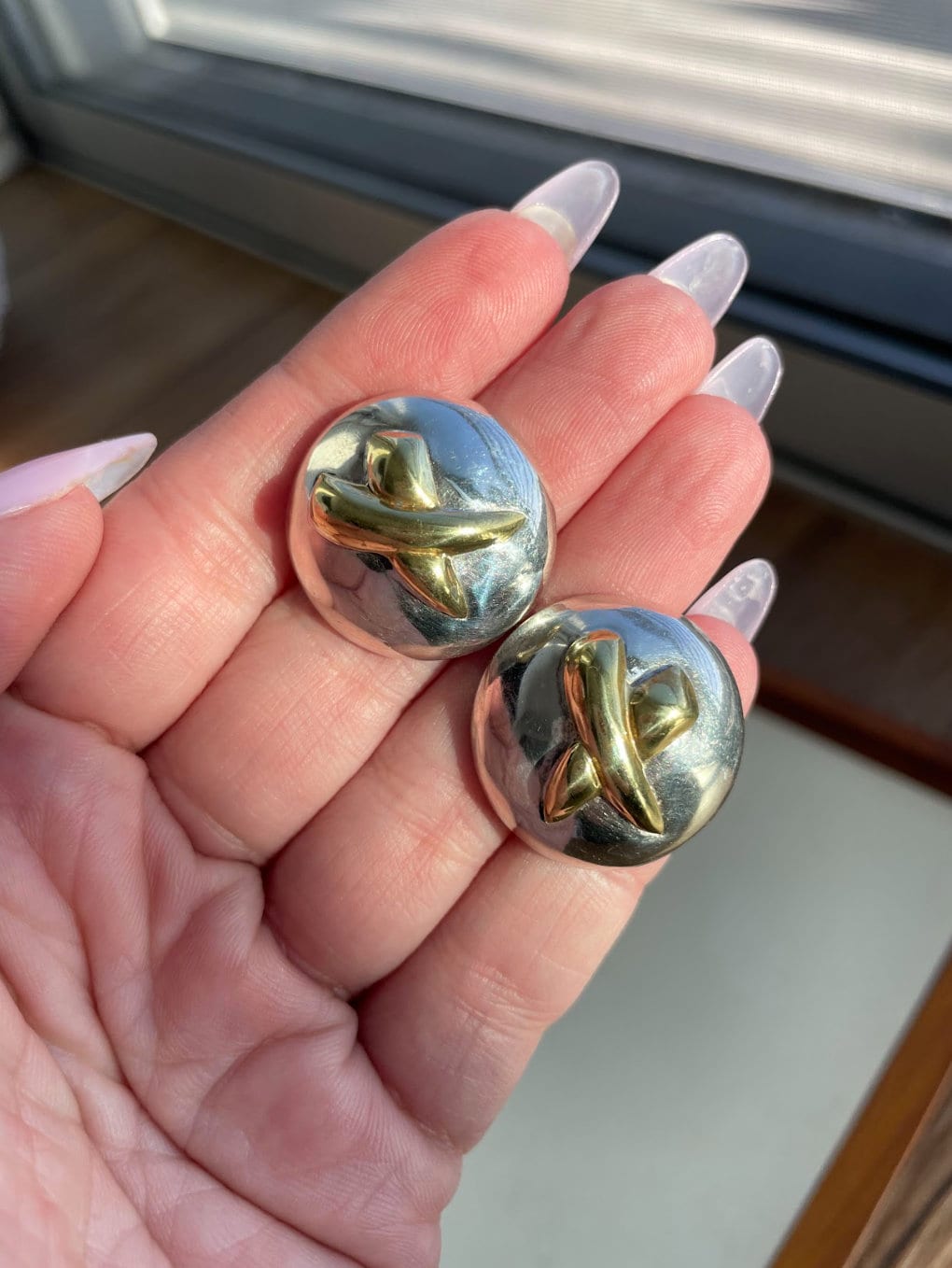 Vintage Designer 1980’s Puffy Sterling Button Earrings Large