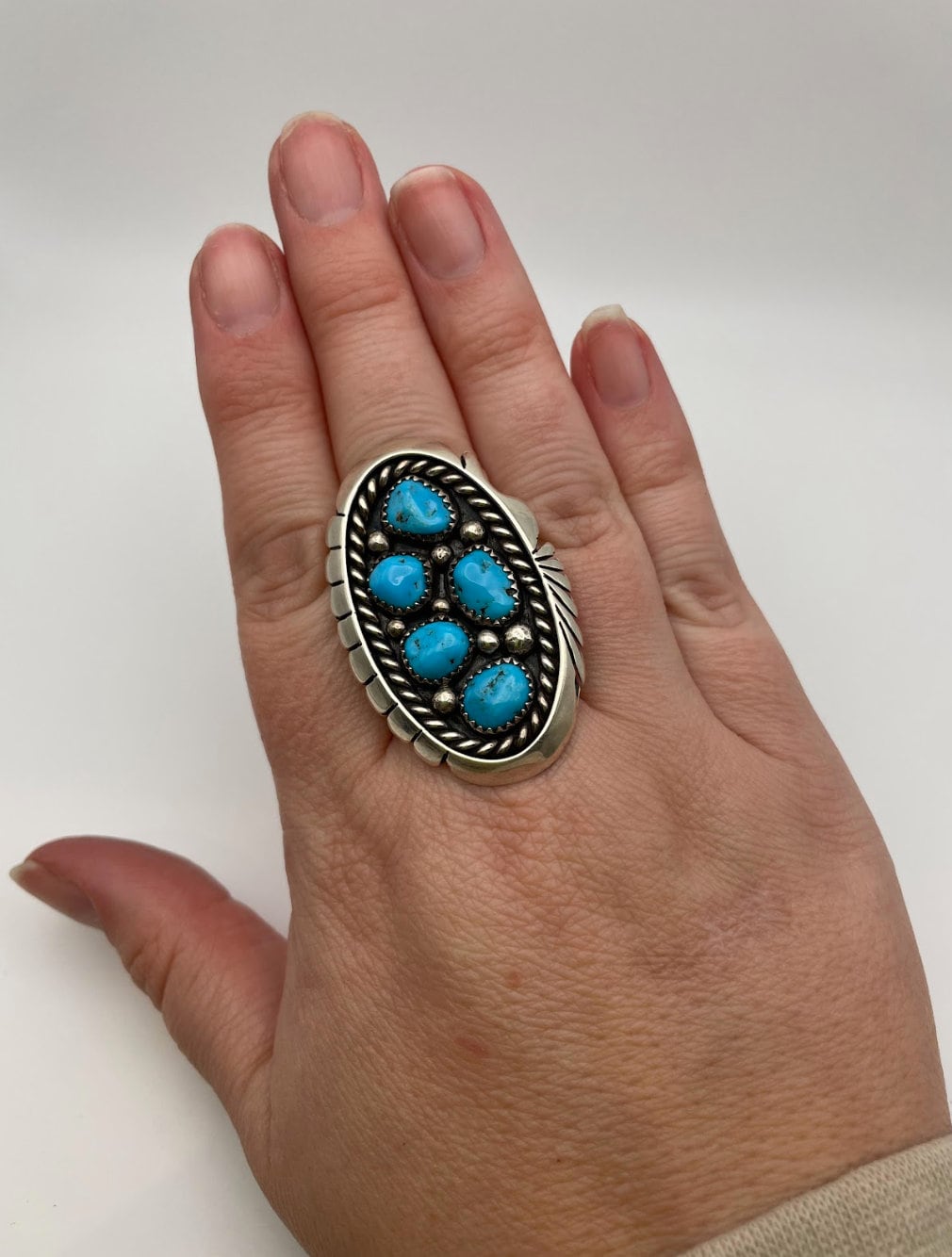 Large Vintage Southwestern Style Sterling Silver and Turquoise Ring