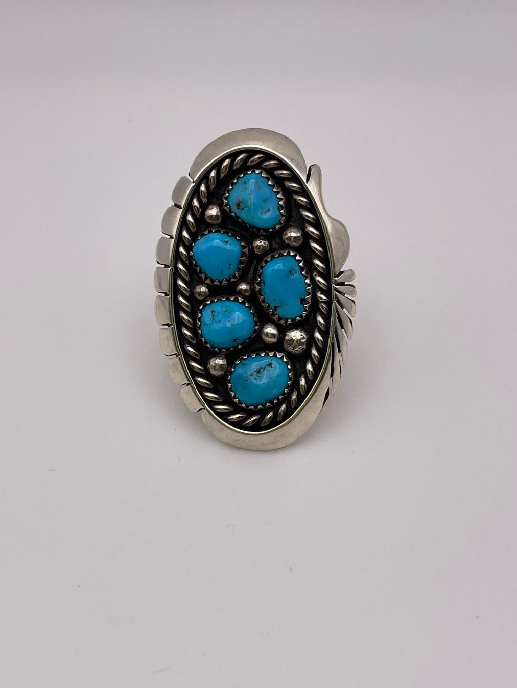 Large Vintage Southwestern Style Sterling Silver and Turquoise Ring